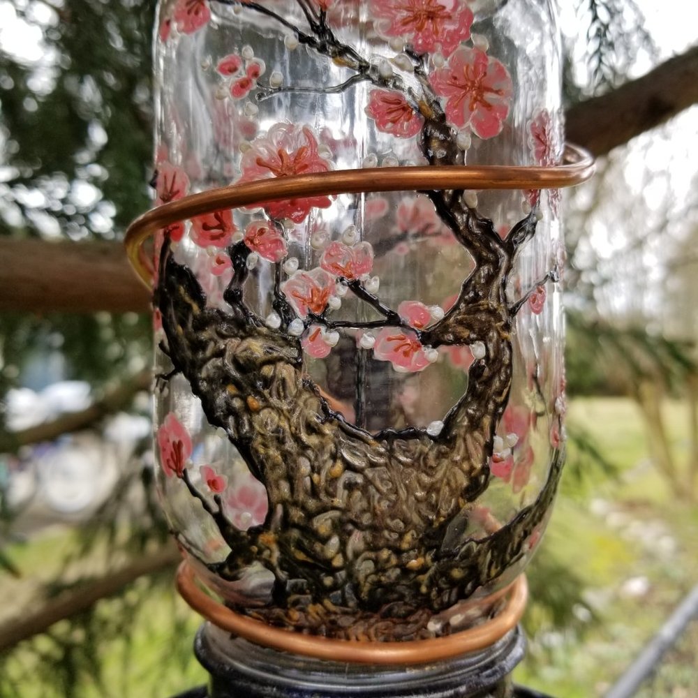 Handmade Bird Feeder. Handpainted. "Cherry Blossom - Picture 4 of 5